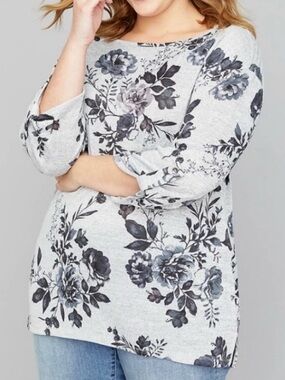 Lane Bryant Heather Gray Floral Hacci Knit Sweater/Sweatshirt Top - Size 18/20